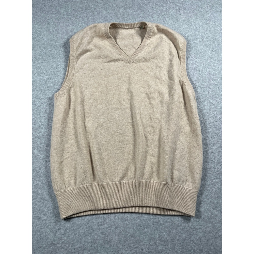 100% Cashmere Sweater Vest Mens XL Tan V-Neck Old Money Capsule Quiet Luxury